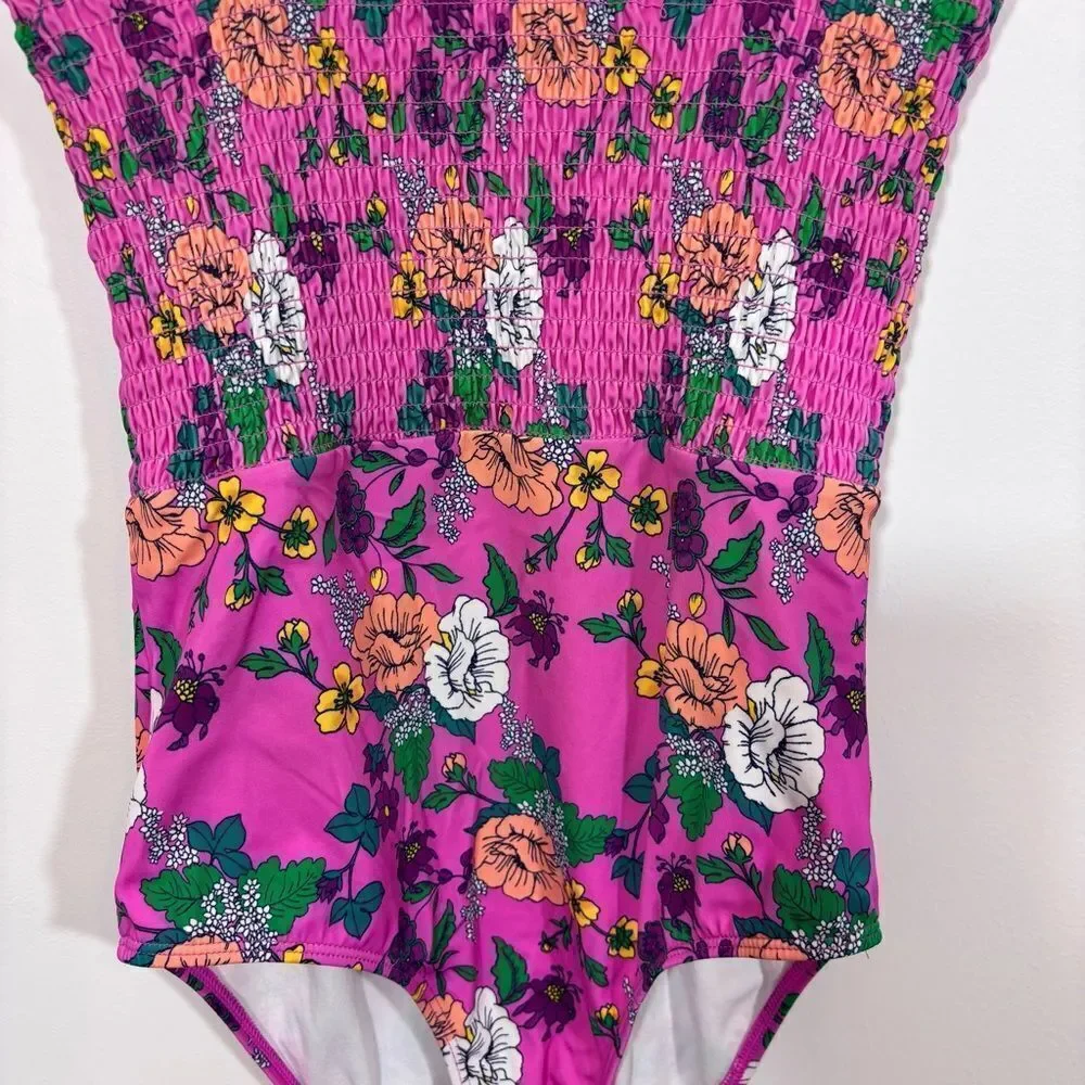 Jamie and Jack Recycled Floral Smocked Swimsuit Size 16 Phlox Pink Floral